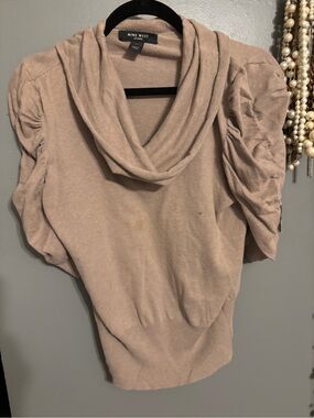 Nine West Beige Cowl Neck Short Sleeve Sweater